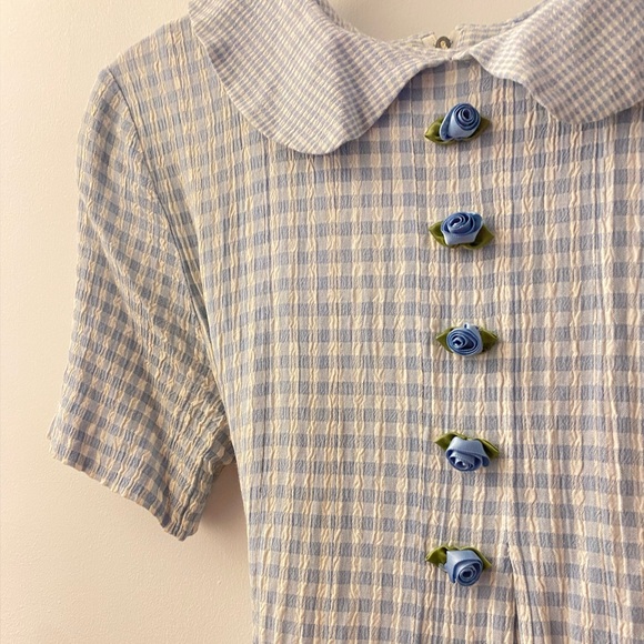 Vintage 90’s Gingham Dress with Rosettes S/XS - Picture 2 of 4